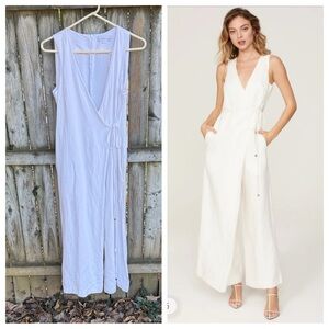 Rosetta Getty x RTR White Apron Jumpsuit wrap ties wide legs linen blend 6